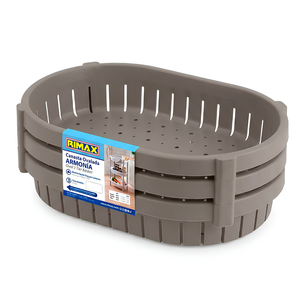 CANASTA PLAS 3 NIVELES OVAL ARMONIA MOCCA RIMAX 14750-XP