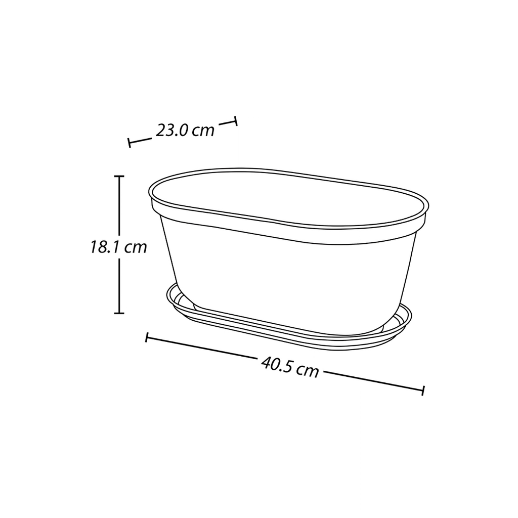 MACETA/MATERA PLAS OVAL RAFIA 40 CM C/BASE GRIS HIELO RIMAX 12987-XP