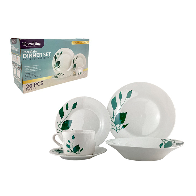 VAJILLA PORCE 20 PZAS BL/VD ROYAL LINE MAYS 705-2301