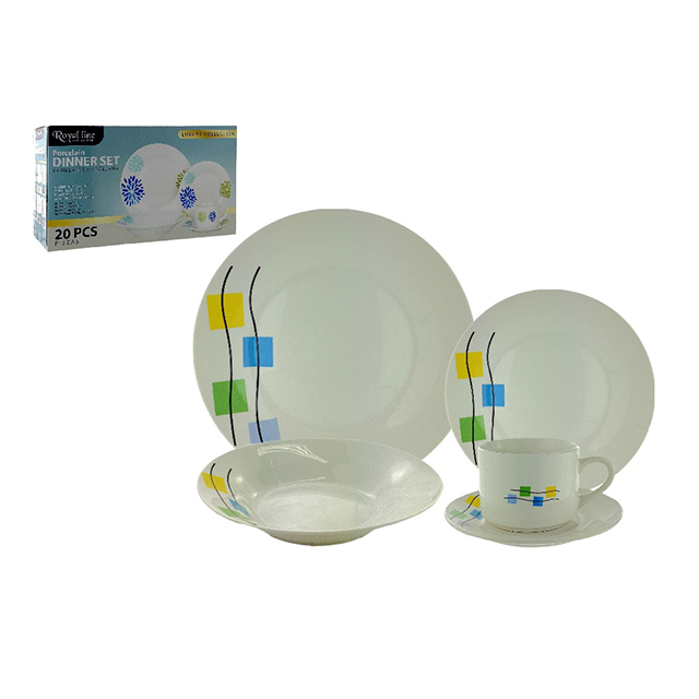 VAJILLA PORCE 20 PZAS 200 CC 9,8,7" BL/VD/AMA/AZ ROYAL LINE 705-306