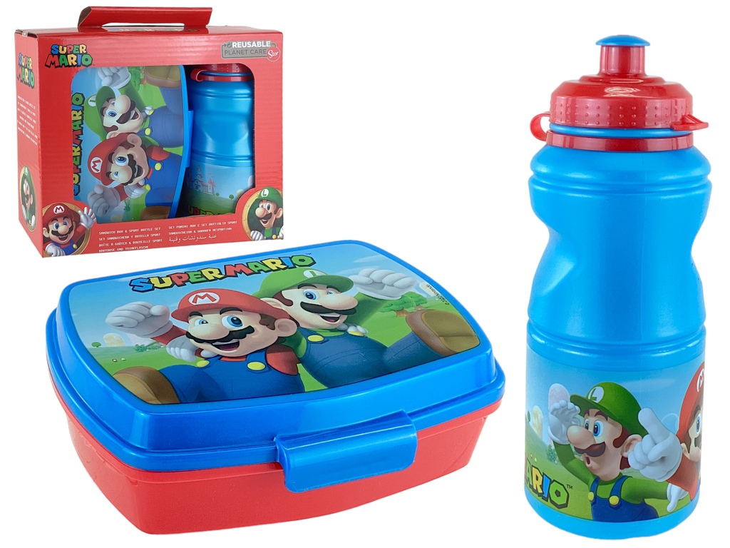 SET 2 PZ DEPOSITO/ENV P/ALIMENTO+BOTELLA SUPER MARIO RJ/AZ NINTENDO MAYS 744-75273