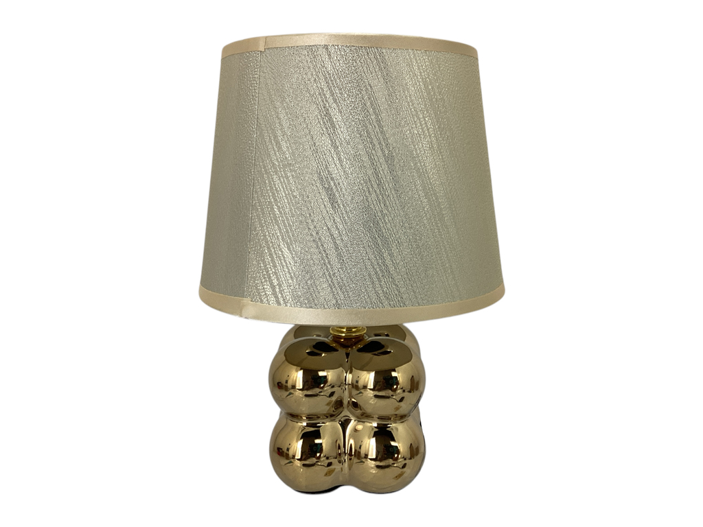 LAMPARA MESA 26 CM CERA/TELA DORADO BASE 4 ESFERAS DECORE 604-03281