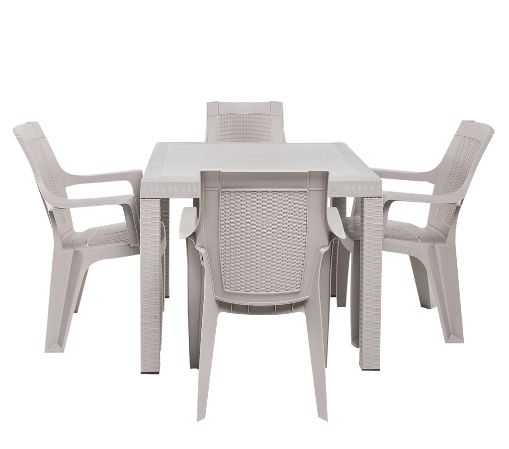 COMEDOR PLAS ETERNO RATAN P/4 PERSONAS C/4 SILLAS C/B BEIGE SANCHIA