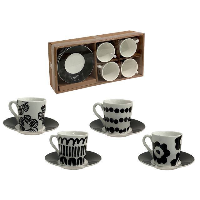 SET TAZA C/PAILA PORCE 3.3 OZ DECO NG/BL 8 PZ LIFE ART  727-03495