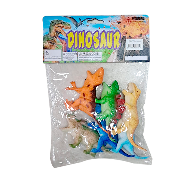 SET 6 DINOSAURIOS HULE 4" BOCA ABIERTA COLORES BOLSA CASAMAS 1315