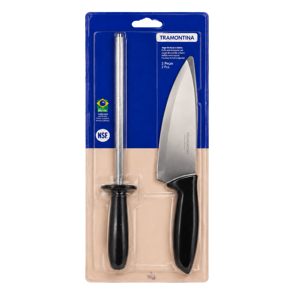 SET CUCHILLO 7"+CHAIRA 8" INOX PLENUS TRAMONTINA 23498/011