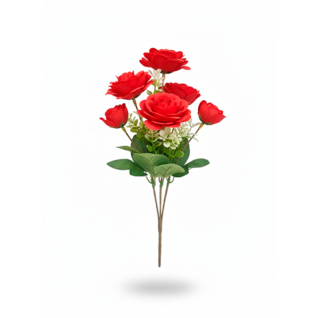 RAMO 5 FLORES SEMI ABIERTA+MINI FLOR C/FOLLAJE PLAST COL SURT XM-3206