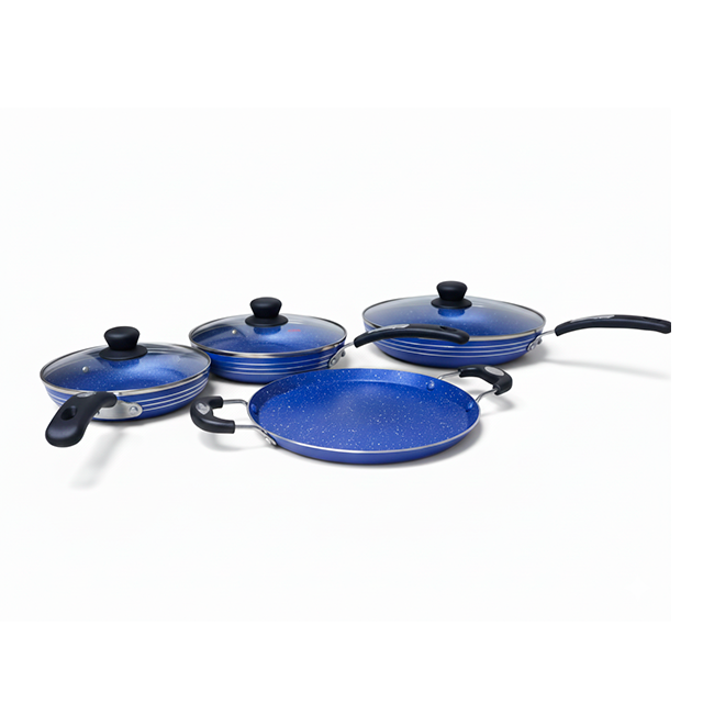 BATERIA COCINA 7 PZ 3 SARTENES ANTIAD 20/24/30CM C/T VID+COMAL 28CM AZ PREMIUM STONE ALSASA