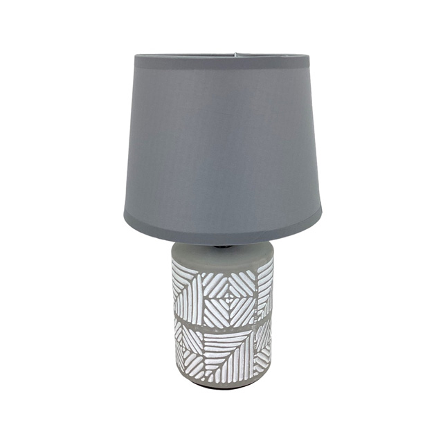 LAMPARA MESA 28 CM BASE CILIND DECO GRIS/BL 604-05380