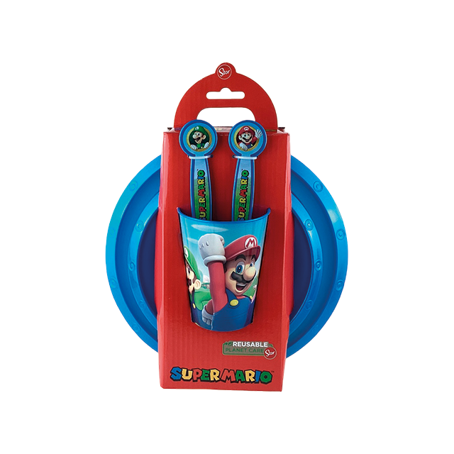 VAJILLA P/NIÑOS 5 PZ DECO MARIO BROS AZ/RJ 744-75200