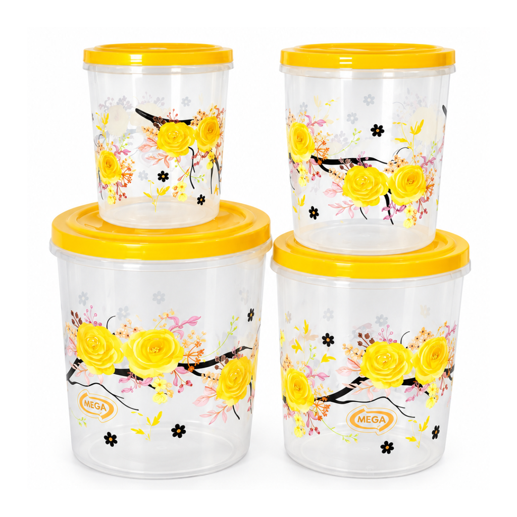 SET 4 HERMETICOS CILIND PLAS C/T TRANS FLORAL SURT MEGA 2220