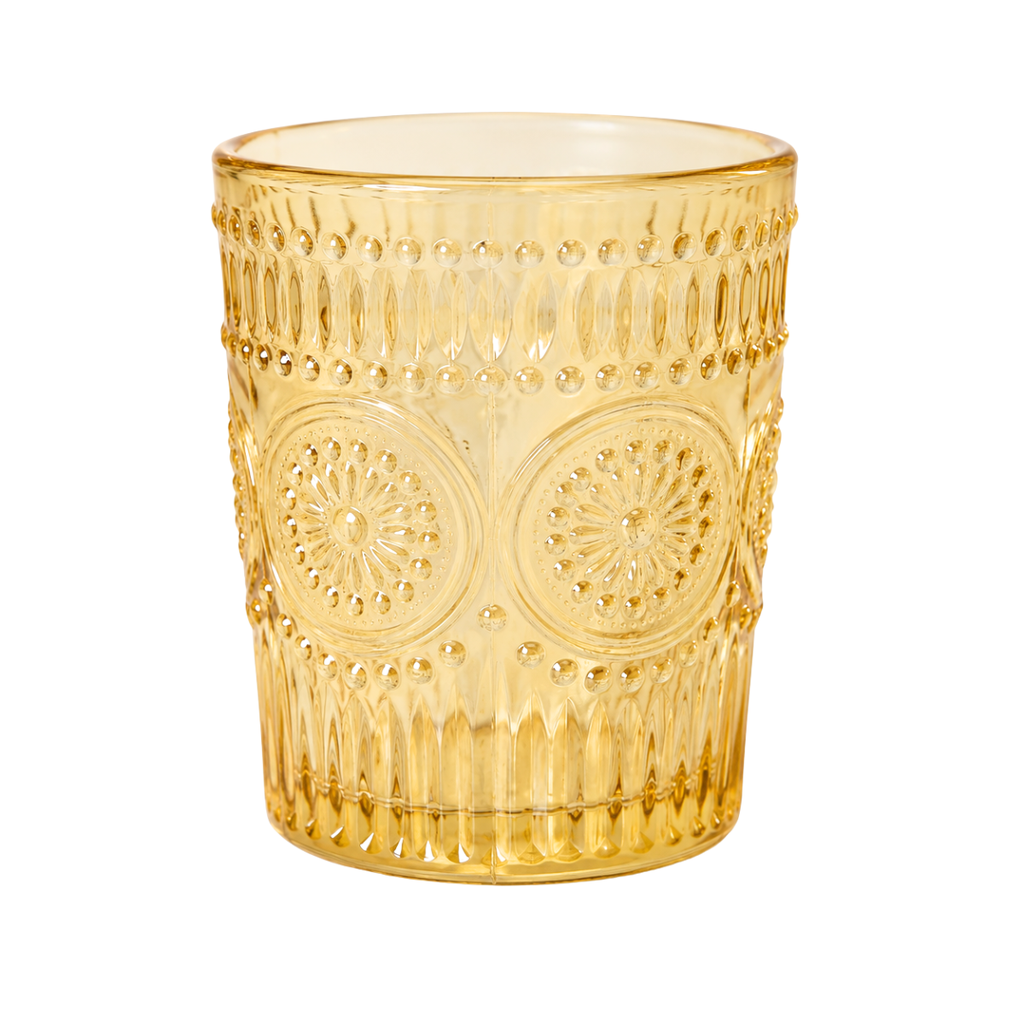 VASO VID 11 OZ CORTO CILIND DECO REL COL TRANS SURT GIGI S/COD