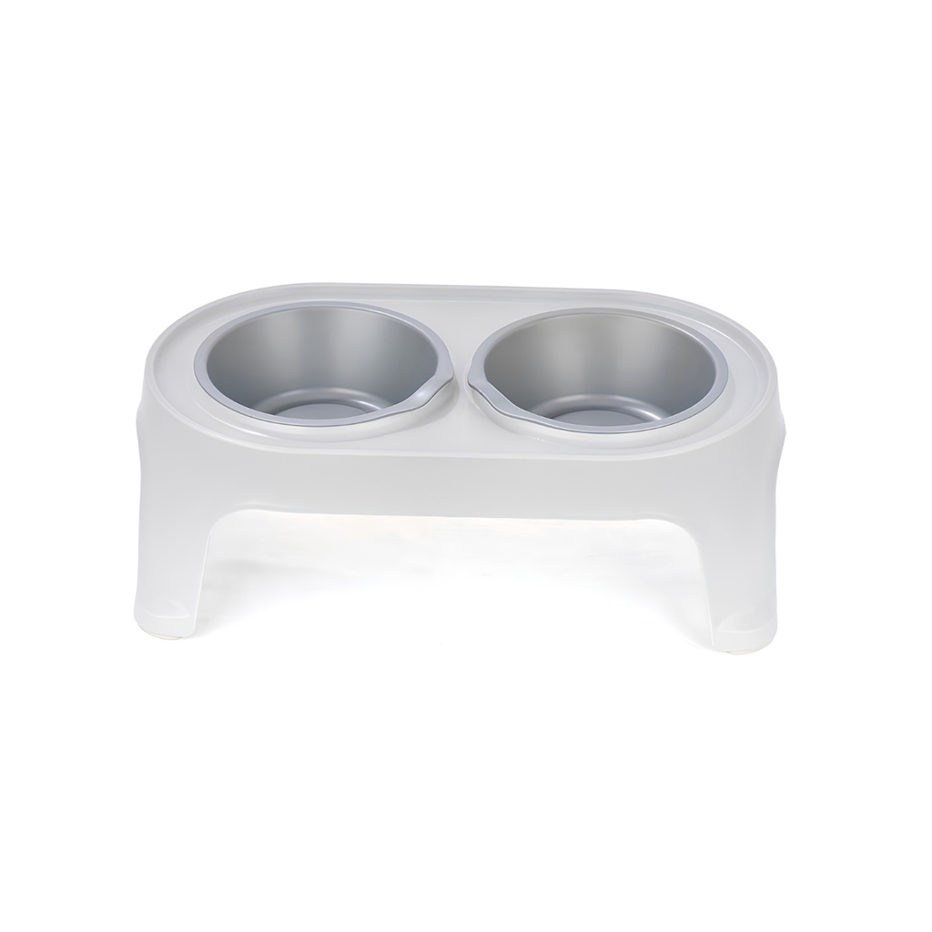 COMEDOR PLAS ELEVADO P/MASCOTA "S" 2 DEP GRIS HIELO C/GRIS MET RIMAX 13823-XP