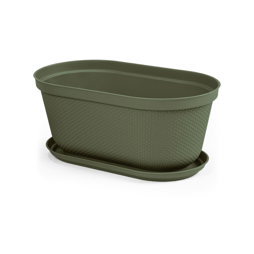 MACETA/MATERA PLAS OVAL RAFIA 40 CM C/BASE VD MUSGO RIMAX 12992-XP