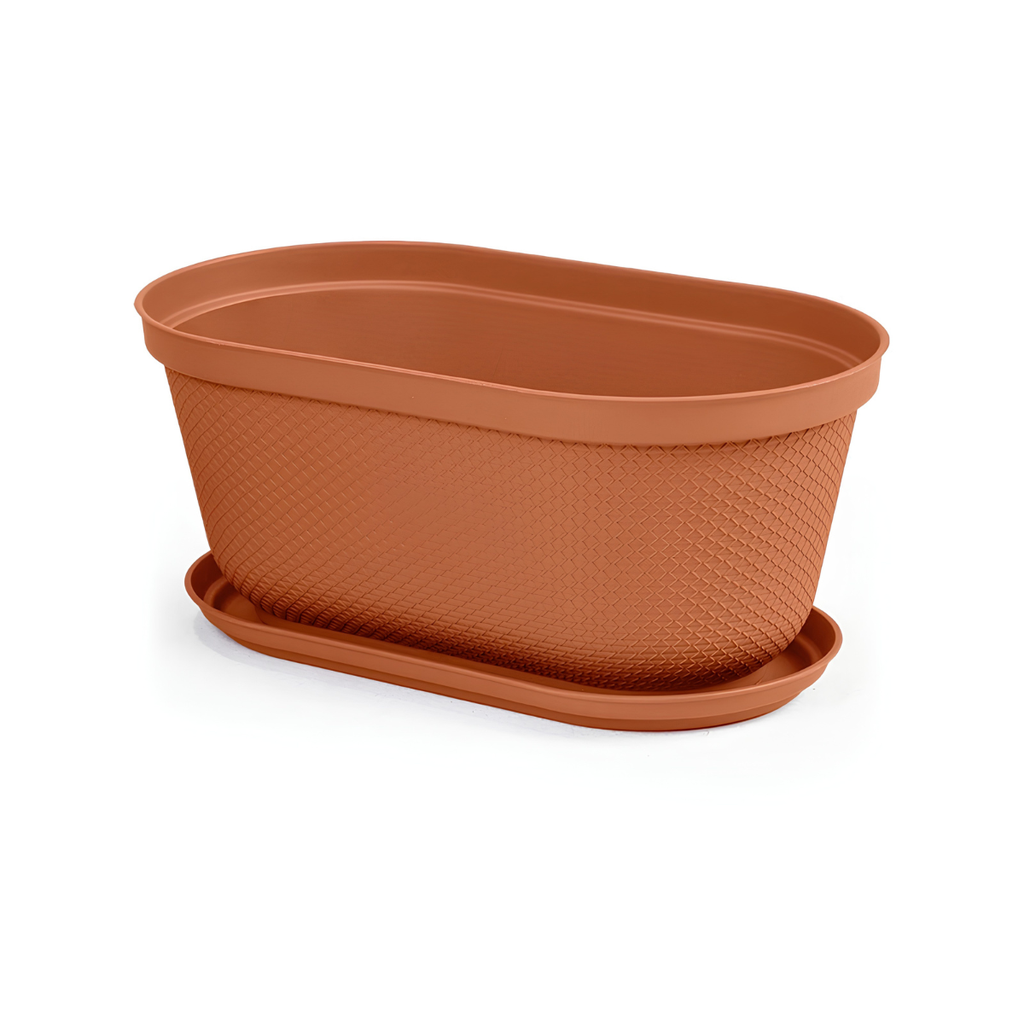 MACETA/MATERA PLAS OVAL RAFIA 40 CM C/BASE TERRACOTA RIMAX 12997-XP