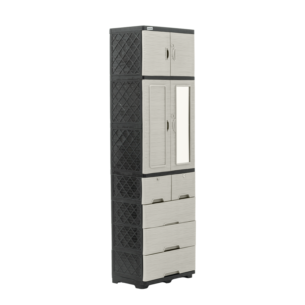 ARMARIO PLAS TITAN PLUS ONDAS 1 ESPEJO 4PTAS+5GAV C/SEG CAPUCHINO SANCHIA