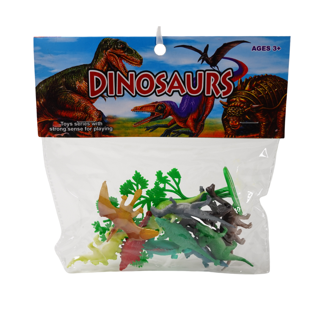 DOCENA SET 12 DINOSAURIOS PLAS 2"+1 ARBOL BOL CASAMAS 1508