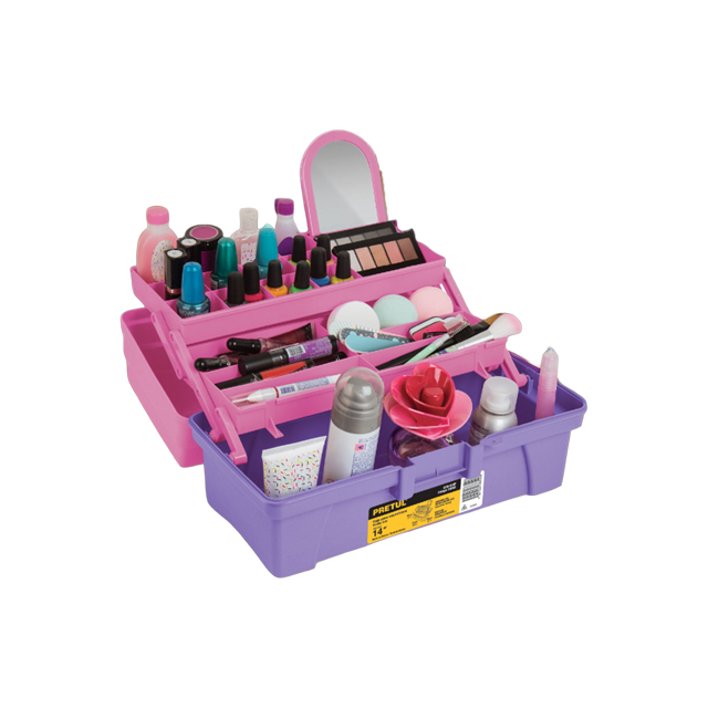 CAJA PLAS 14" COSMETIQUERA MORADO/ROSA PRETUL 25052