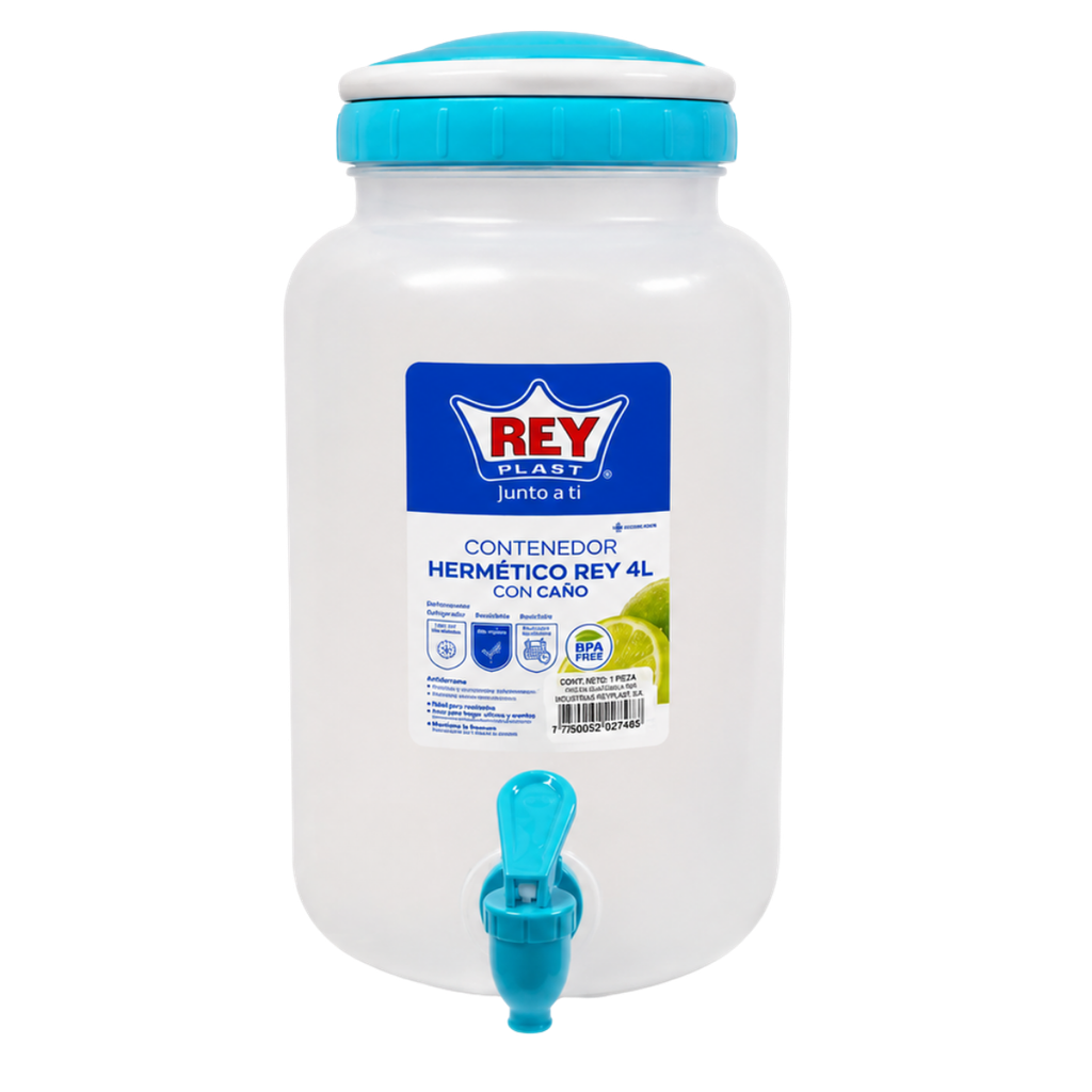 CONTENEDOR PLAS HERMETICO REY 4 LT CBV007800 C/CAÑO PREMIUM REYPLAST