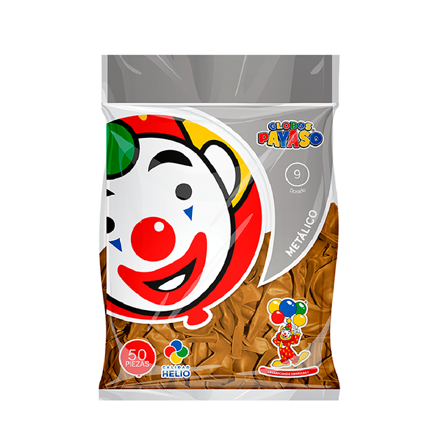 GLOBO 9 METAL ORO BIODEG 50 PZ PAYASO
