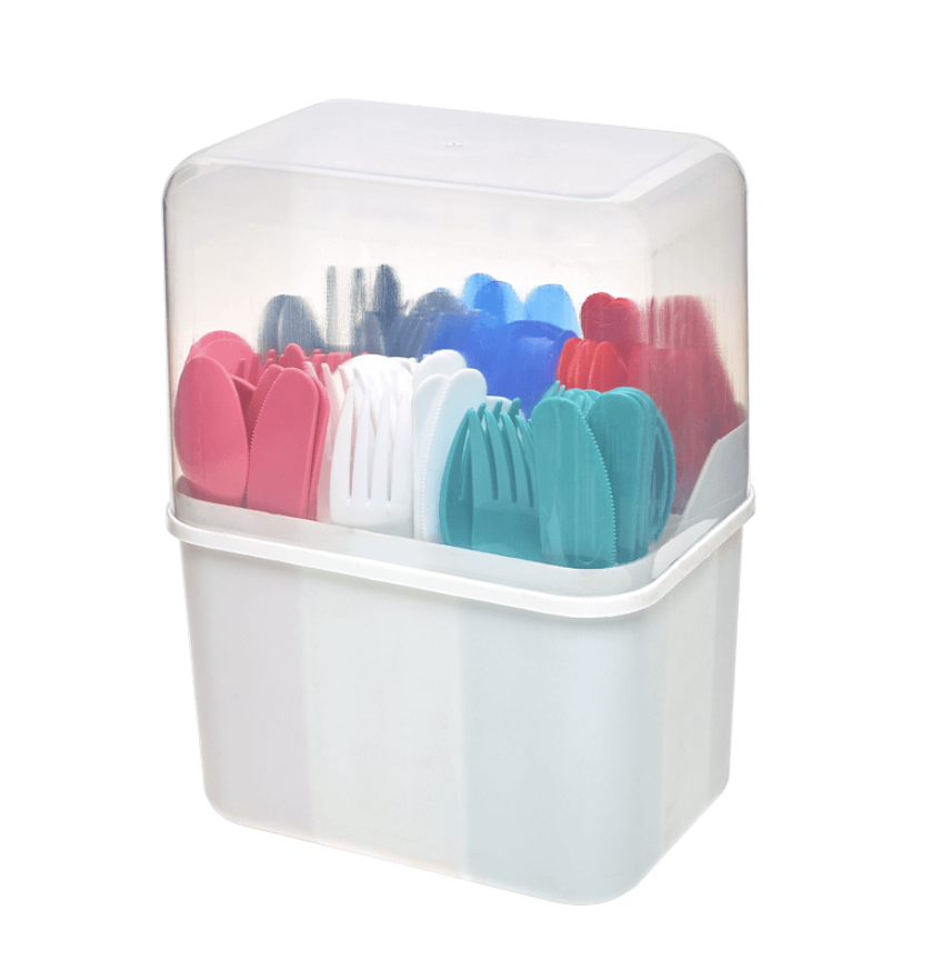 SET 72 CUBIERTOS PLAS C/UTILITARIO/ PORTA CUB DELUXE C/T MYR 1129