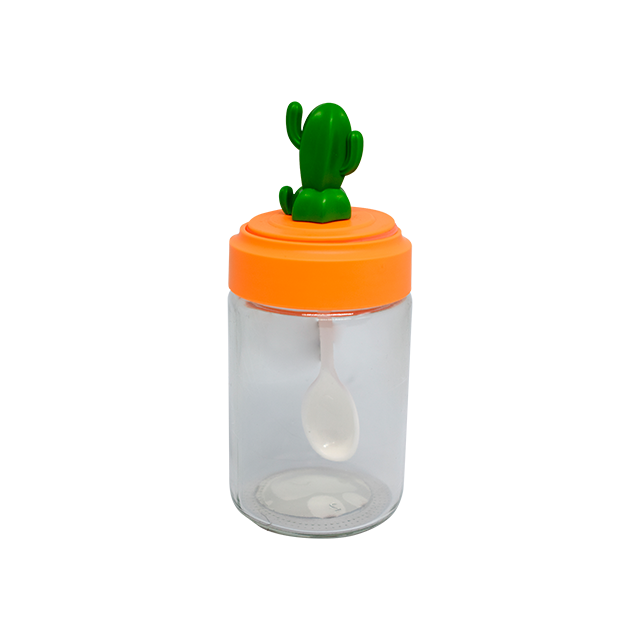TARRO VID P/CONDIMENTOS 240 ML C/CUCHARA TAPA CACTUS CAJ ML-5622