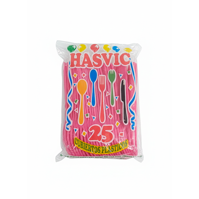 TENEDOR ROSADO 2 HASVIC 25 UN / G&R PLASTICOS 
