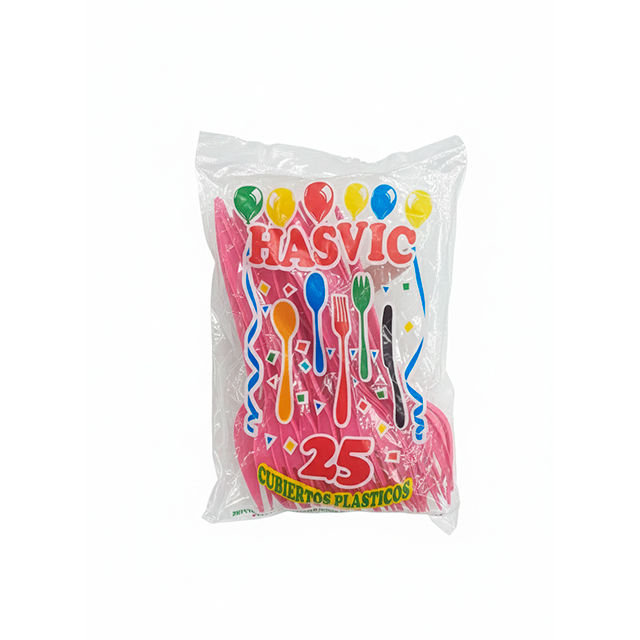 TENEDOR ROSADO 4 HASVIC 25 UN / G&R PLASTICOS