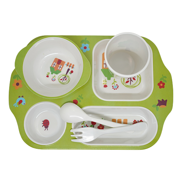 SET 5 PZ MELA PLATO SEMIOVAL 4 DEP/VASO/SOP/CUB INF SURT GIGI CK5828 QI