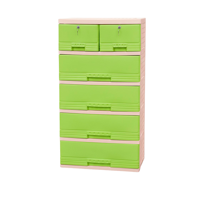 GAVETERO PLAS KING 6 GAV 2 PEQ C/LLAVE BEIGE C/VERDE MEGA