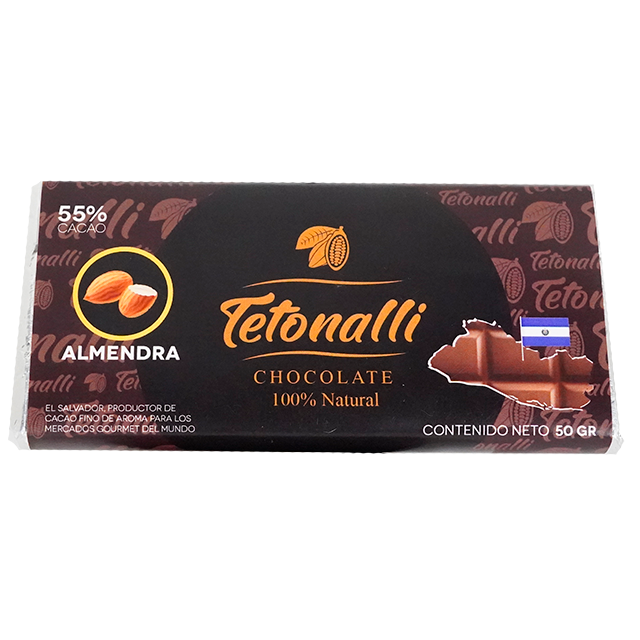 CHOCOLATE BARRA ALMENDRA 55% CACAO 50 GR TETONALLI