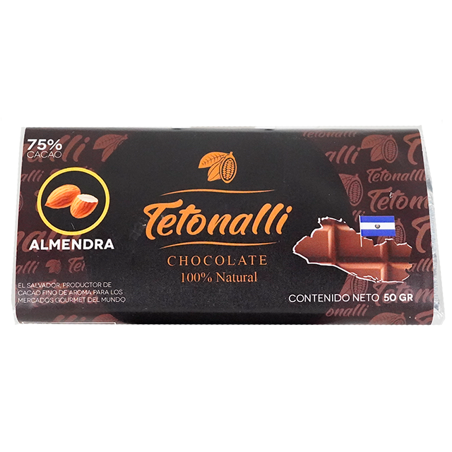 CHOCOLATE BARRA ALMENDRA 75% CACAO 50 GR TETONALLI