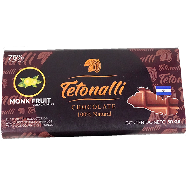 CHOCOLATE BARRA MONK FRUIT 0 CAL 75% CACAO 50 GR TETONALLI