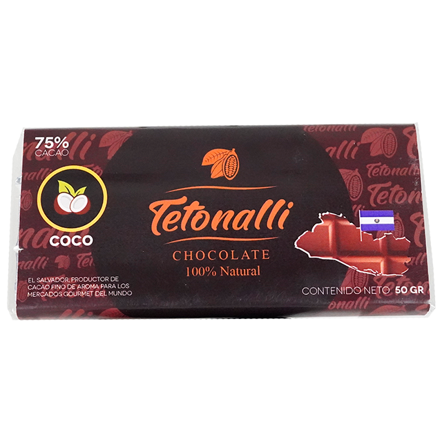 CHOCOLATE BARRA COCO 75% CACAO 50 GR TETONALLI