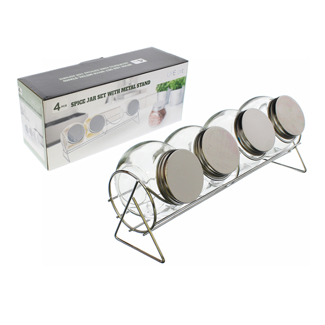 SET 4 PZ FRASCOS P/CONDIMENTO VID/MET 180 ML LIFE ART 750-04544