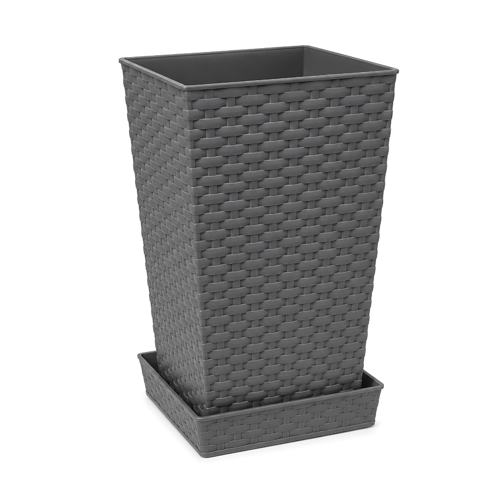 MACETA PLAS CUAD RATAN 19X19X36 CM C/PLATO REYPLAST 3JX004400