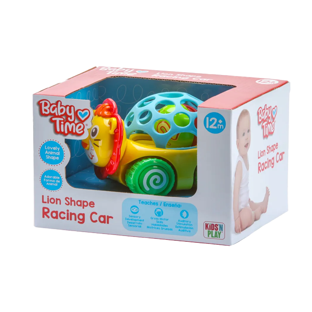 CARRO FORMA LEON C/PELOTA SONIDO 11.5X18X14 CM CAJ BABY TIME 45298/63814