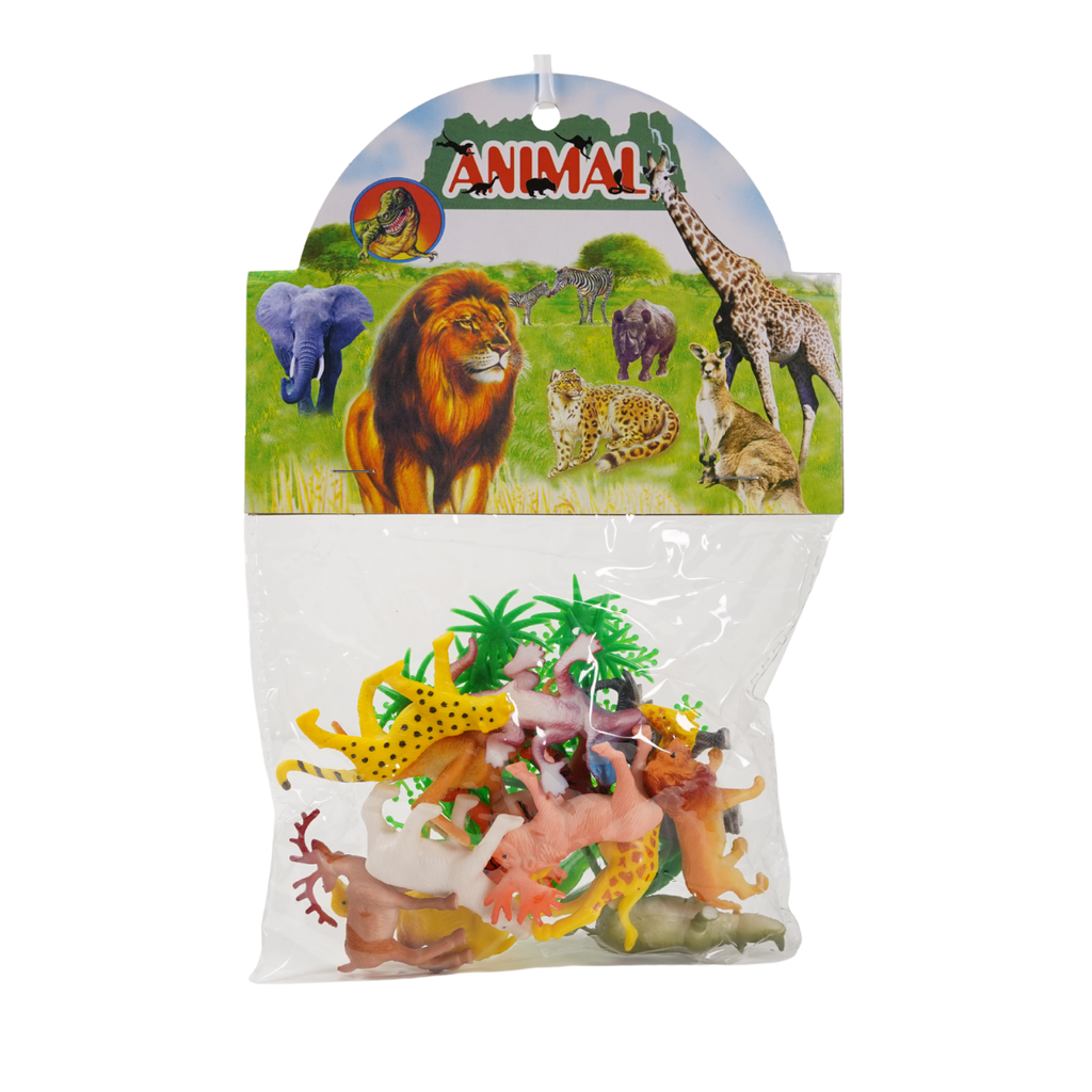 SET 12 ANIMALES SALVAJES PLAS 2.5"+4 ARBOLES BOL CASAMAS 1316