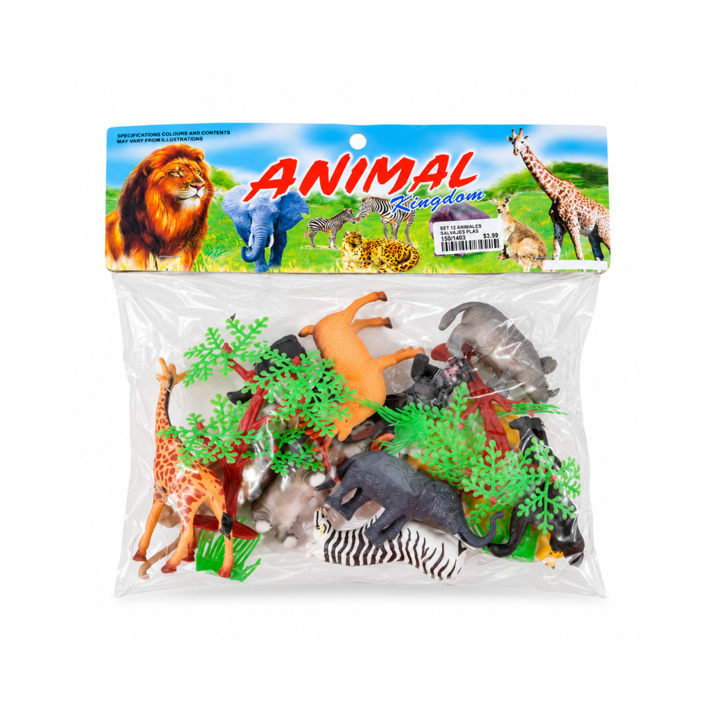 SET 12 ANIMALES SALVAJES PLAS 4"+ARBOLES/GRAMA BOL CASAMAS 1320