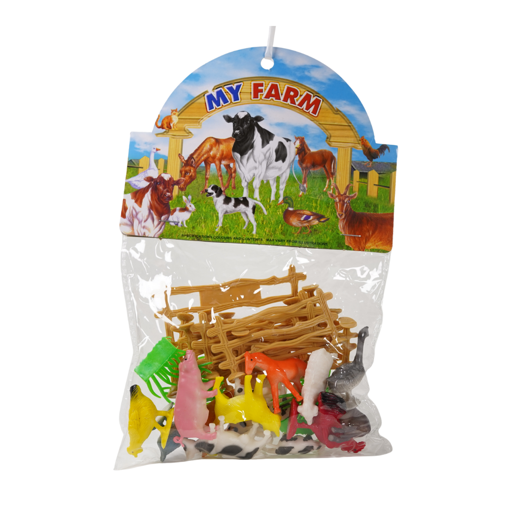 SET 15 ANIMALES GRANJA PLAS 2"+ GRAMA/CERCA/PUERTA BOL CASAMAS 1323