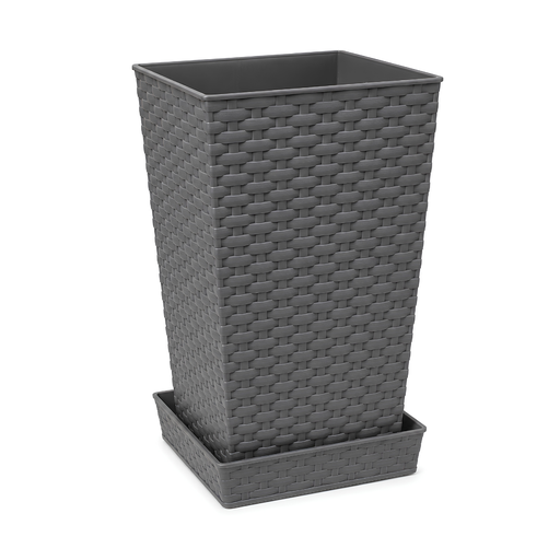 [15012843] MACETA PLAS CUAD RATAN 19X19X36 CM C/PLATO REYPLAST 3JX004400