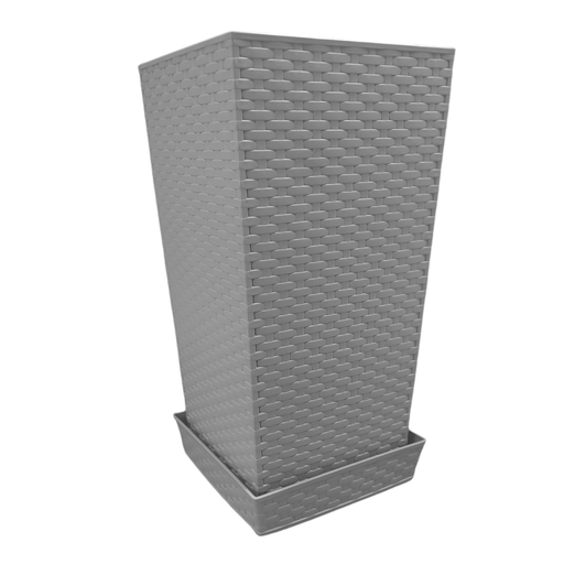 [15012844] MACETA PLAS CUAD RATAN 25X25X46 CM C/PLATO REYPLAST 3JX004600
