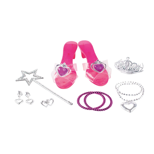 [15013045] SET ACCESORIOS P/PRINCESA C/ZAPATOS PLA/ROSA 10 PZ CAJ ROYAL 45290/71318