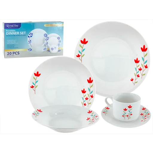 [15014222] VAJILLA PORCE 20 PZAS BL/MOR/VD/ROS ROYAL LINE 705-2502