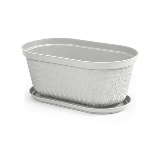 [15017025] MACETA/MATERA PLAS OVAL RAFIA 40 CM C/BASE GRIS HIELO RIMAX 12987-XP