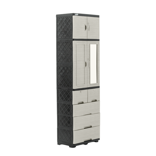 [15017050] ARMARIO PLAS TITAN PLUS ONDAS 1 ESPEJO 4PTAS+5GAV C/SEG CAPUCHINO SANCHIA