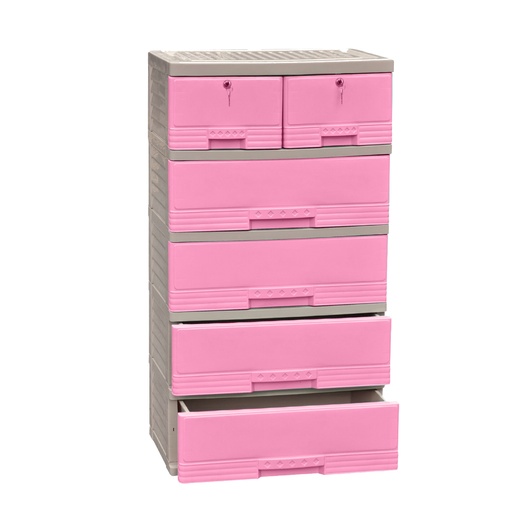 [15010493] GAVETERO PLAS KING 6 GAV 2 PEQ C/LLAVE ROSA C/BEIGE MEGA 1820-GO1