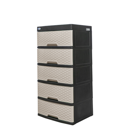 [1005806] GAVETERO PLAS RATAN 5 GAV BEIGE C/TOMA/ENCH ETERNO POW SANCHIA