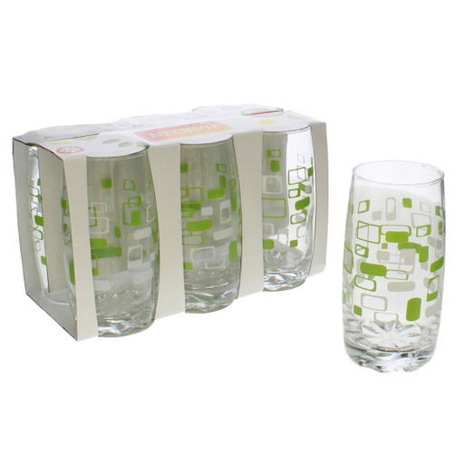 [15011515] SET 6 VASOS VID 12 OZ DIS/CUADRO TRANS/VD-BL HARTIN MAYS 751-L10700005C
